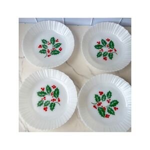 Termocrisa Crisa Mexico Milk Glass Holly Berry Christmas Bowls 4 Pc White